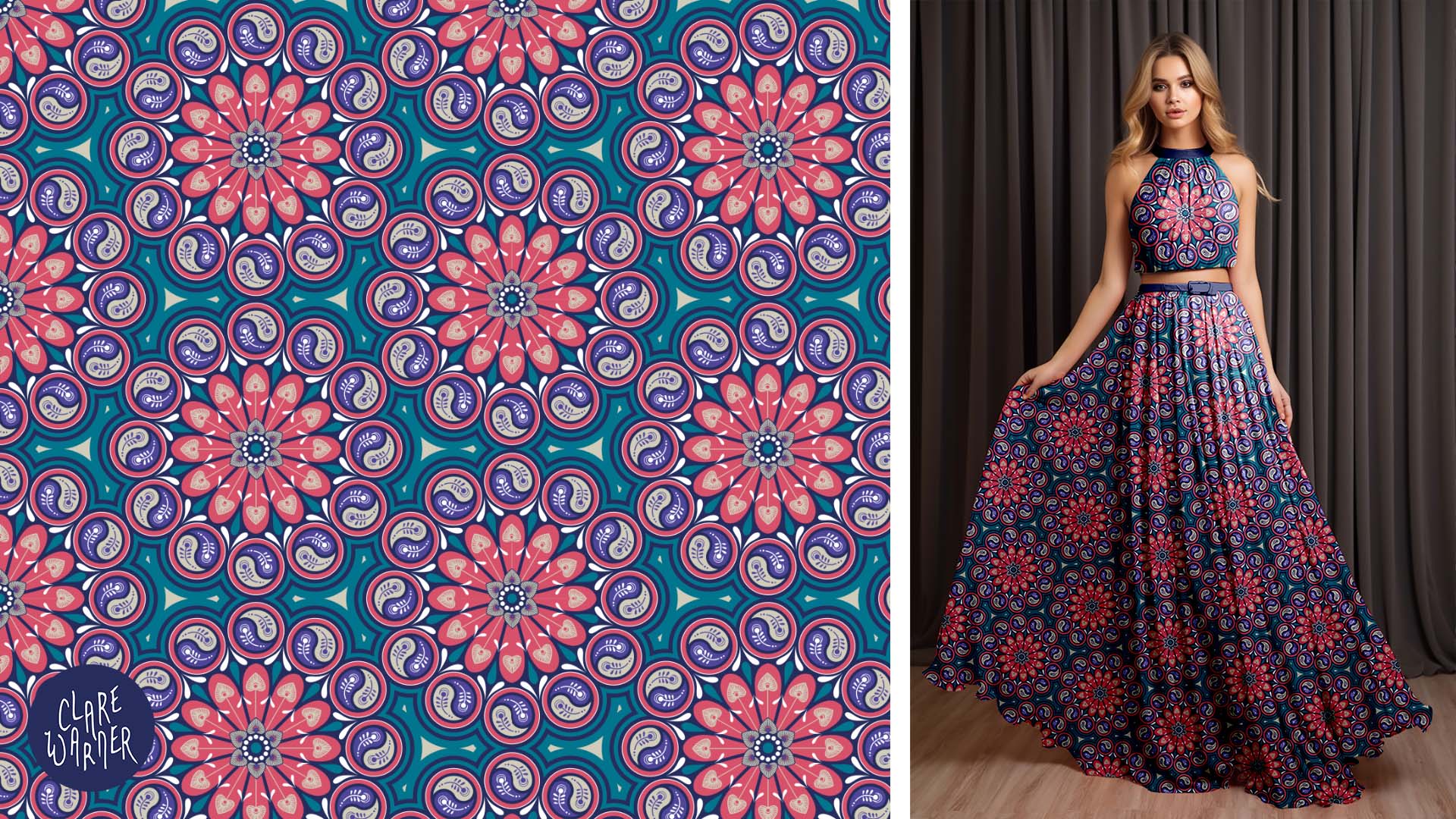 Mandala Moods, larkspur pattern and dress