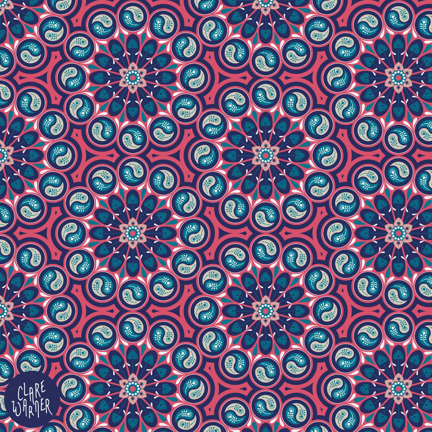 Mandala Moods pattern sample in shocking pink